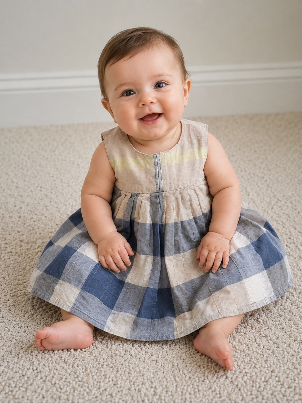 Burberry Baby kid‎ Dress 3/6 months sleeveless Burberry beige blue